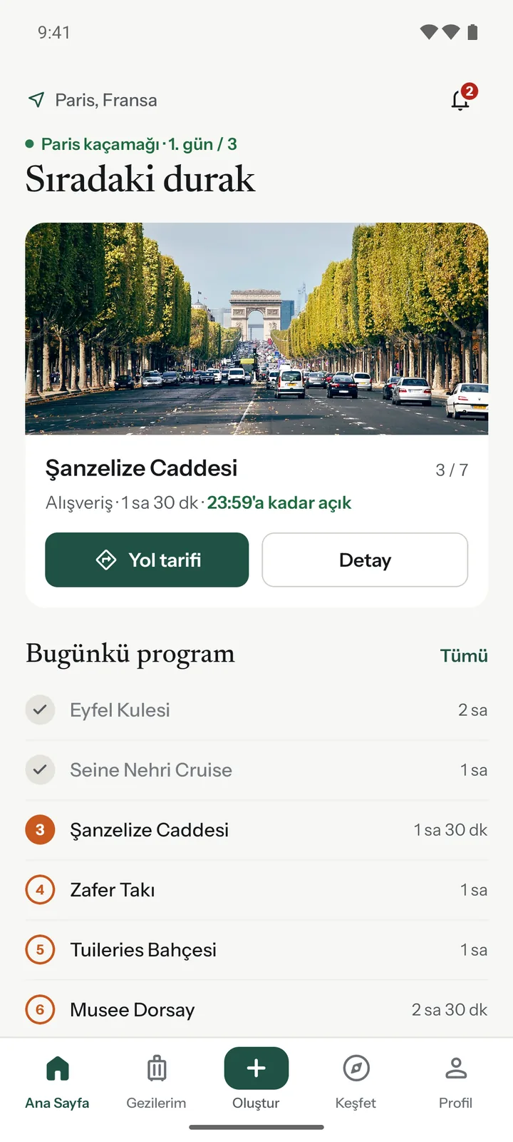 Gezi günü ana ekranı