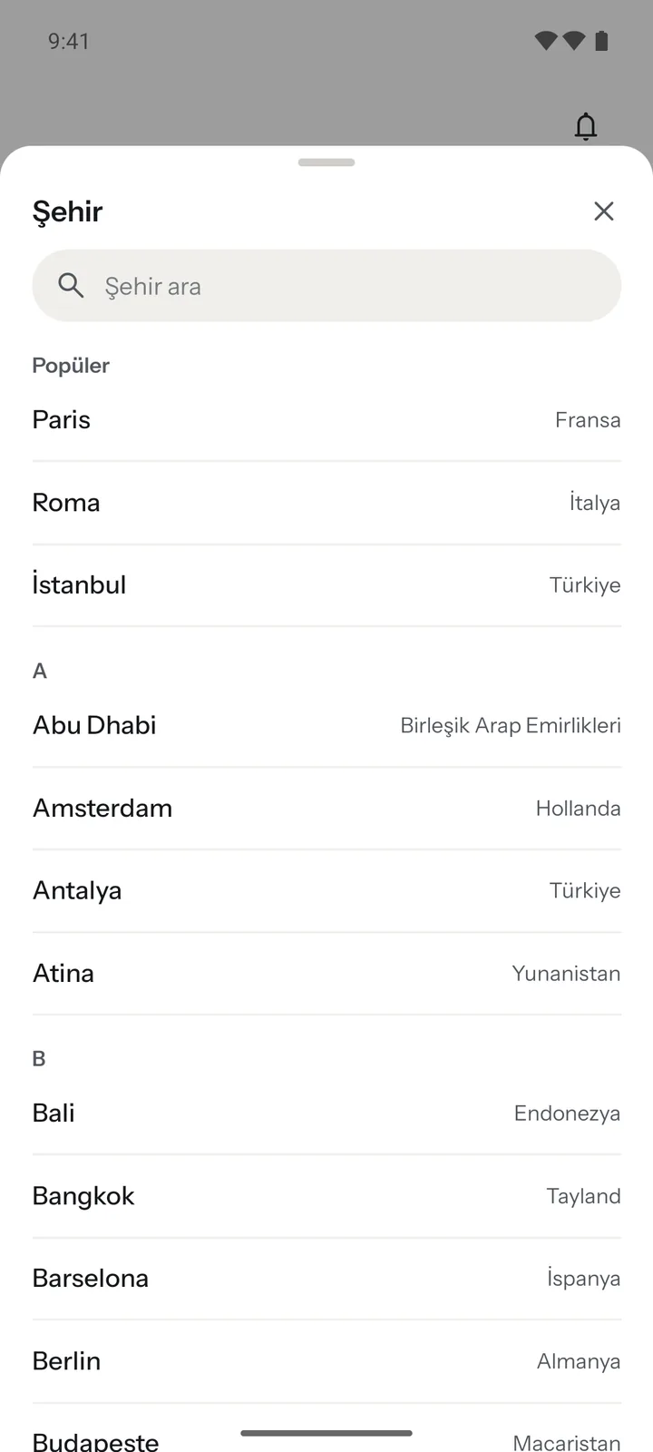 Şehir seçimi